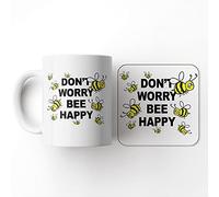 The Victorian Printing Co - Don't Worry Bee Happy - Mug and Coaster Set, Ceramic, 11 fl. oz.