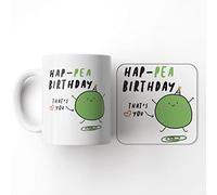 The Victorian Printing Co - Hap-Pea Birthday - Funny Birthday Gift Mug and Coaster Set, Ceramic, 11 fl. oz.