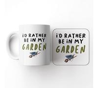 The Victorian Printing Co - I'd Rather Be in My Garden - Gardening Birthday Gift Mug and Coaster Set, Ceramic, 11 fl. oz.