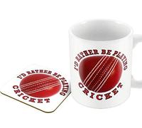 The Victorian Printing Co - I'd Rather Be Mug and Coaster - Playing Cricket