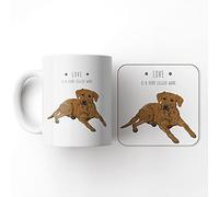 The Victorian Printing Co - Love is a Four Legged Word - Fox Red Labrador - Mug & Coaster Set, Ceramic, 11 fl. oz.