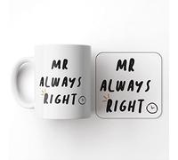 The Victorian Printing Co - Mr Always Right - Funny Birthday Gift Mug and Coaster Set, Ceramic, 11 fl. oz.