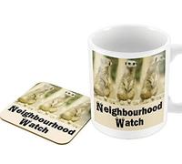 The Victorian Printing Co - Neighbourhood Watch - Mug & Coaster Set with Meerkats on Guard - Mug and Coaster Set