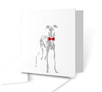 The Victorian Printing Co - Pale ghosted image of a Greyhound dog with a Red Bow Tie - Square Greeting Card