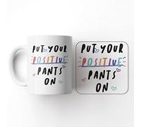 The Victorian Printing Co - Put Your Positive Pants On - Funny Work Birthday Gift Mug and Coaster Set, Ceramic, 11 fl. oz.