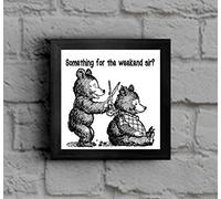 The Victorian Printing Co - Something for the weekend sir? - framed picture with two bears at barbers - Framed Picture - Black
