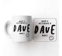 The Victorian Printing Co - What A Difference A Dave Makes - Funny Birthday Gift Mug and Coaster Set, Ceramic, 11 fl. oz.