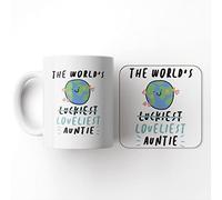 The Victorian Printing Co - World's Loveliest Auntie - Funny Birthday Gift Mug and Coaster Set, Ceramic, 11 fl. oz.