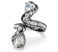 The Vienna Collection open ring, Feather, White, Ruthenium plated