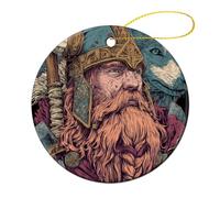 The Viking Warrior And Wolf Round Decor Hanging Ornament 4 Pcs