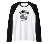 The Village of Liberty Park Golf Cart Design Raglan Baseball Tee