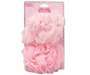 The Vintage Cosmetic Company 2 Piece Shower Pouf Set, Soft Mesh Bath Sponges for Lathering, Gentle Exfoliation & Daily Skin Care, Rose Pink