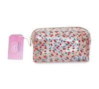 The Vintage Cosmetic Company Cherry Transparent Make-Up Bag for Women and Girls, Stylish Clear Pouch for Toiletries, Make-Up Essentials in an Elegant Vintage Tulip Print
