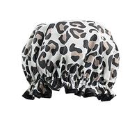 The Vintage Cosmetic Company | Shower Cap | Double Layer - Polyester Satin Top, Waterproof PEVA Lining | Use w/Conditioning Treatments & Applying Make-up | One Size Fits All | Leopard Print