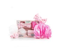 The Vintage Cosmetic Company Totally Pampered Pink Gift Set Collection Make-up Headband, Body Polisher, Shower Cap and Make-up Removing Cloths