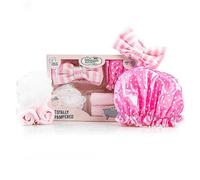 The Vintage Cosmetic Company Totally Pampered Pink Gift Set Collection Make-up Headband, Body Polisher, Shower Cap and Make-up Removing Cloths