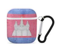 The Vintage Flag of Cambodia Compatible with Airpod 1/2 Case PC Scratch-Resistant Drop-Proof Protective Cover with Keychain White-style