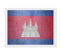The Vintage Flag of Cambodia Diamond DIY Painting Kits Horizontal Round Full Drill Digital Art Craft for Home Office Wall Decor 12"x16"