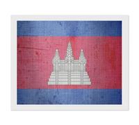 The Vintage Flag of Cambodia Diamond DIY Painting Kits Horizontal Round Full Drill Digital Art Craft for Home Office Wall Decor 16"x20"