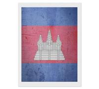 The Vintage Flag of Cambodia Diamond DIY Painting Kits Round Full Drill Digital Art Craft for Home Office Wall Decor 12"x16"