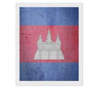 The Vintage Flag of Cambodia Diamond DIY Painting Kits Round Full Drill Digital Art Craft for Home Office Wall Decor 16"x20"