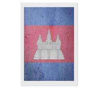The Vintage Flag of Cambodia Diamond DIY Painting Kits Round Full Drill Digital Art Craft for Home Office Wall Decor 8"x12"