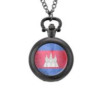 The Vintage Flag of Cambodia Men's Pocket & Fob Watches Analogue Display Quartz Watch with Chain for Birthday Christmas Father's Day Black-Style