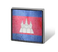 The Vintage Flag of Cambodia Novelty Brooches & Pins Square Personalised Metal Lapel Badge with Butterfly Clutch Clasp