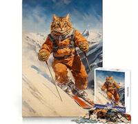 The Vintage Skiing Cat Jigsaw Puzzles 1000 Piece for Teenagers Improve Memory Relaxing Fun Sharp Edge Unique Gift (38x26cm)