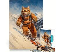 The Vintage Skiing Cat Jigsaw Puzzles for Teenagers 1000 Pieces Logic Game Home Pastime Precise Cut Festival Gift (38x52cm)