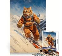 The Vintage Skiing Cat Jigsaw Puzzles for Teenagers 1000 Pieces Logic Game Home Pastime Precise Cut Festival Gift (38x52cm)