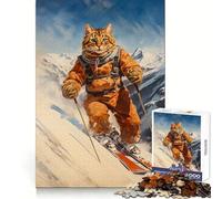 The Vintage Skiing Cat Teenager Jigsaw Puzzles 1000 Pieces Memory Boost Home Activity Pattern Assembly Perfect Present (50x75cm)