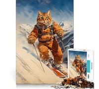 The Vintage Skiing Cat Teenager Jigsaw Puzzles 1000 Pieces Memory Boost Home Activity Pattern Assembly Perfect Present (50x75cm)