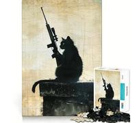 The Vintage Sniper Cat Jigsaw Puzzles for Teenagers 1000 Pieces Logic Game Home Pastime Precise Cut Festival Gift (38x52cm)