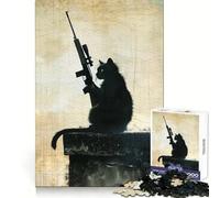 The Vintage Sniper Cat Jigsaw Puzzles for Teenagers 1000 Pieces Logic Game Home Pastime Precise Cut Festival Gift (38x52cm)
