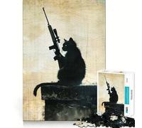 The Vintage Sniper Cat Jigsaws 1000 Pieces for Adults Brain Challenge Toy Peaceful Time Clear Cut Art Collectible (50x75cm)