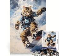 The Vintage Snowboard Cat Jigsaw Puzzles for Adults1000 Pieces Think Smart Toy Family Bond Accurate Cut Seasonal Gift (50x75cm)