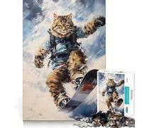 The Vintage Snowboard Cat Jigsaw Puzzles for Adults1000 Pieces Think Smart Toy Family Bond Accurate Cut Seasonal Gift (50x75cm)