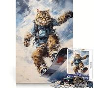 The Vintage Snowboard Cat Jigsaw Puzzles for Teenagers 1000 Pieces Logic Sense Toy Calm Fun Smooth Edge Birthday Gift (38x52cm)