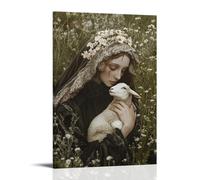 The Virgin Cradles A Newborn Lamb in A Meadow, And Even The Thorns Bloom in Her Presence. Contemporary Wall Mural - Decorative Hanging Poster Art 20x30inch(50x75cm)