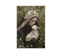 The Virgin Cradles A Newborn Lamb in A Meadow, And Even The Thorns Bloom in Her Presence. Contemporary Wall Mural - Decorative Hanging Poster Art 12x18inch(30x45cm)