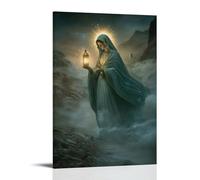 The Virgin Holds A Lantern Made of Starlight, Guiding Pilgrims through A Foggy Desert That Glows with Every Step. Decorative Wall Mural Modern Hanging Art Poster12x18inch(30x45cm)