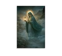 The Virgin Holds A Lantern Made of Starlight, Guiding Pilgrims through A Foggy Desert That Glows with Every Step. Decorative Wall Mural Modern Hanging Art Poster24x36inch(60x90cm)