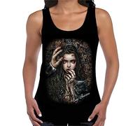 Wild Star Hearts The Visitor Womens Tank Top Tshirt, Black Gothic T-Shirt with Occult Dark Fantasy Art by Enys Guerrero