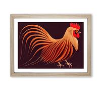 The Vivacious Rooster BLK Framed Print | A3 Oak Framed Wall Art | Ready to Hang | Modern Animal Picture | Living Room Bedroom Lounge Office