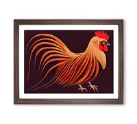 The Vivacious Rooster BLK Framed Print | A3 Walnut Framed Wall Art | Ready to Hang | Modern Animal Picture | Living Room Bedroom Lounge Office