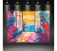 The vivid tropical window view background and fabric wall decorations are perfect for living room without electricity 250x180CM