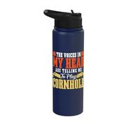 The Voices in My Head are Telling Me to Play Cornhole Stainless Steel Insulated Water Bottle