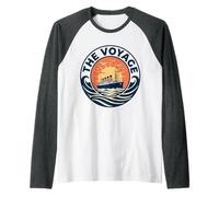 The Voyage Vintage Ocean Liner Sunset Retro Poster Raglan Baseball Tee