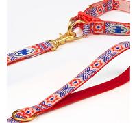 The Wagging Blue Signature Dog Leash - 63in Durable Double-Sided Jacquard Webbing, Ergonomic 0.8in Grip, Safety-Tested Hardware - Made in Korea (Basic, Scarlet Lotus)